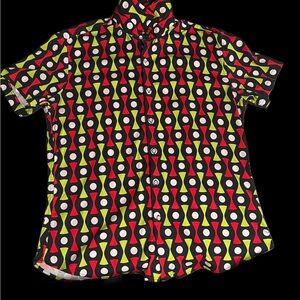 Rare Steele Retro Geometric Print Button-Up Shirt, Size L